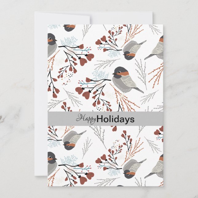 Sweet And Cute Chickadees With Hearts Holiday Card (Front)