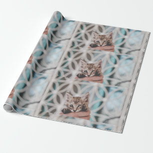 Sweet and cute tigered Kitten waving at You! Wrapping Paper
