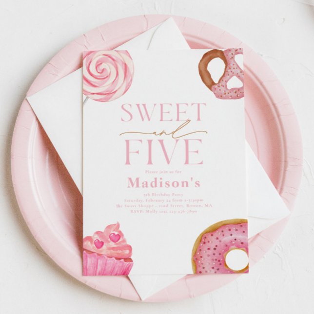 Sweet and Five Birthday Invitation (Creator Uploaded)