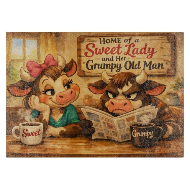 Sweet and Grumpy Couple Cutting Board (Front)