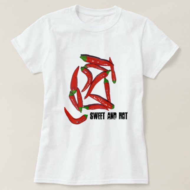 Sweet And Hot Red Chilli Peppers T-Shirt Top (Design Front)