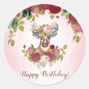 Sweet and Pink Elegant Floral Rose Dear Birthday Classic Round Sticker