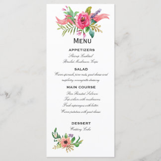 Sweet and Romantic Watercolor flowers Menu