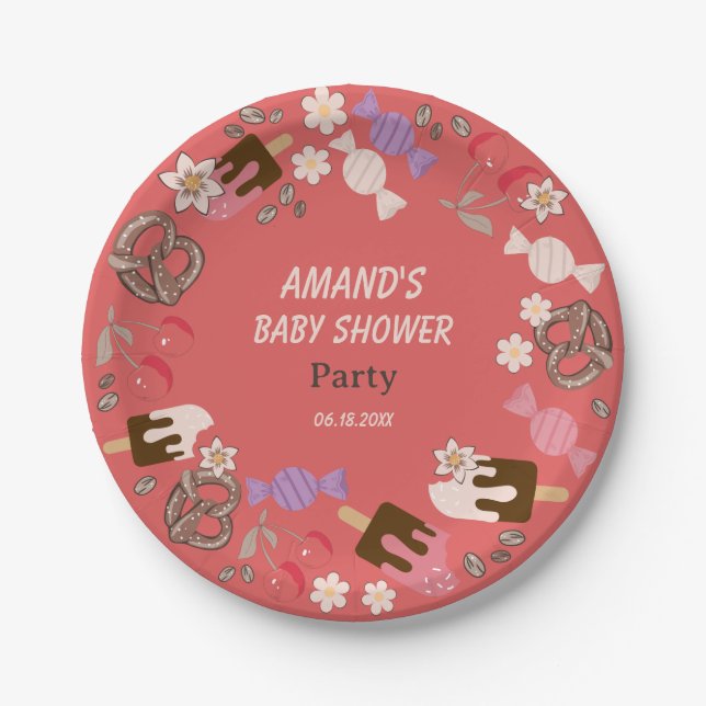Sweet and Salty Baby Shower Red Paper Plate (Front)