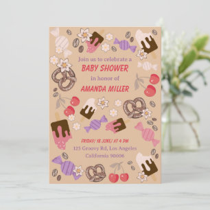 Sweet and Salty Baby Shower Treats Beige Pattern Invitation