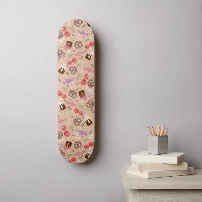 Sweet and Salty Treats Beige Pattern Skateboard (Wall Art)
