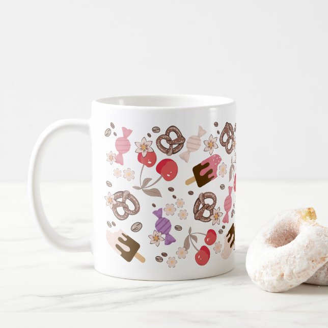 Sweet and Salty Treats Pattern Coffee Mug (With Donut)