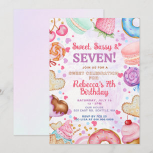 Sweet and Sassy 7th Birthday Party Invitation