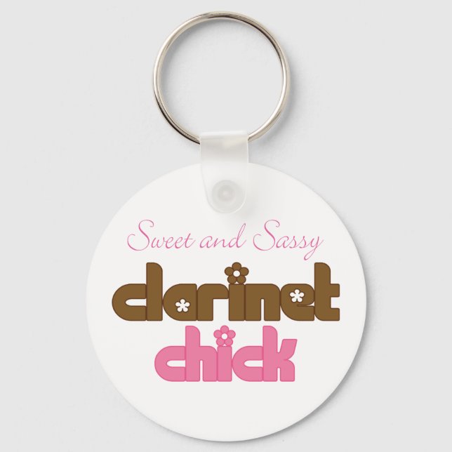 Sweet and Sassy Clarinet Chick Music Gift Key Ring (Front)
