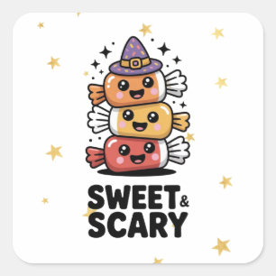 Sweet and Scary Cute Halloween Candy Stack Favour Square Sticker