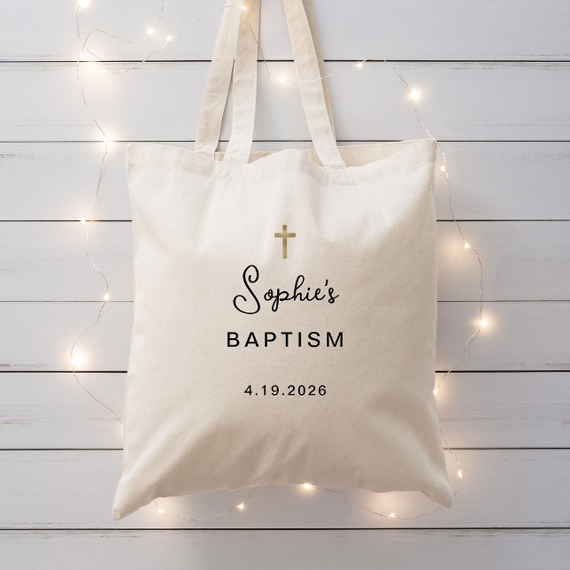 Sweet and Simple | Faux Gold Cross Baptism Tote Bag (Creator Uploaded)