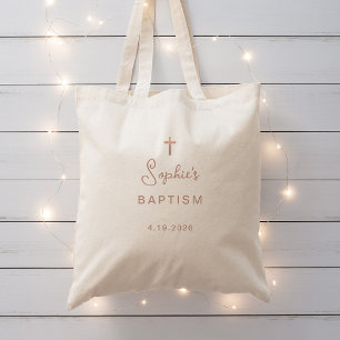 Sweet and Simple   Faux Rose Gold Cross Baptism Tote Bag