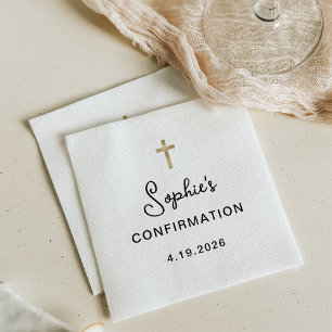 Sweet and Simple   Gold Cross Confirmation Napkin