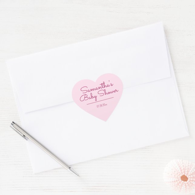Sweet and Simple Pink Baby Shower Heart Sticker (Envelope)
