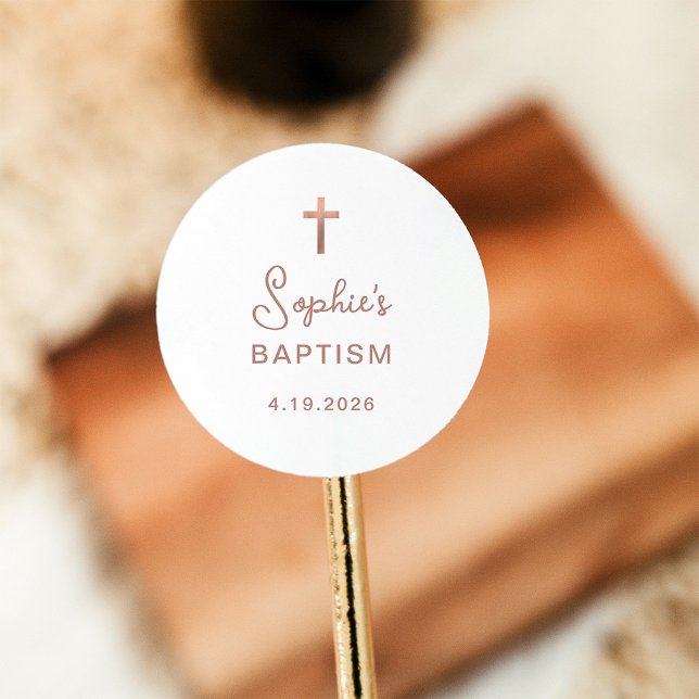 Sweet and Simple | Rose Gold Cross Baptism Classic Round Sticker (Creator Uploaded)