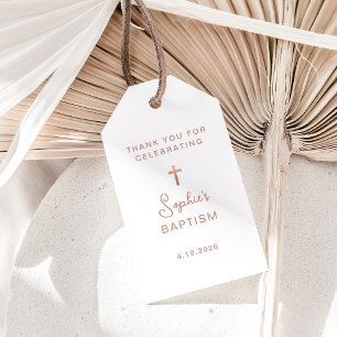 Sweet and Simple Rose Gold Cross Baptism Gift Tags