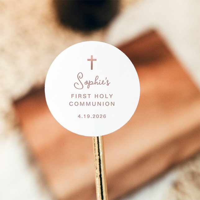 Sweet and Simple | Rose Gold First Holy Communion Classic Round Sticker (Creator Uploaded)