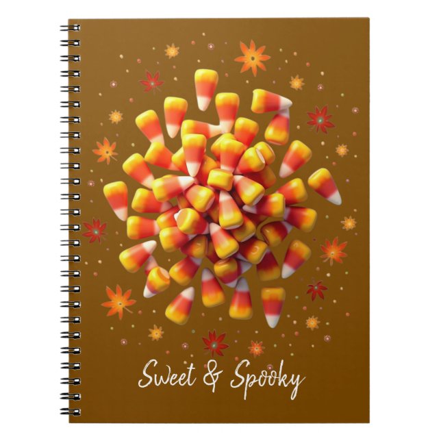 Sweet and Spooky Candy Corn Pattern Halloween Notebook (Front)