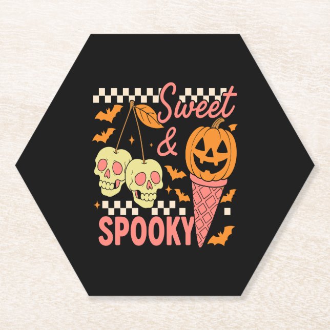 Sweet and Spooky Cute Halloween Paper Coaster (Front)