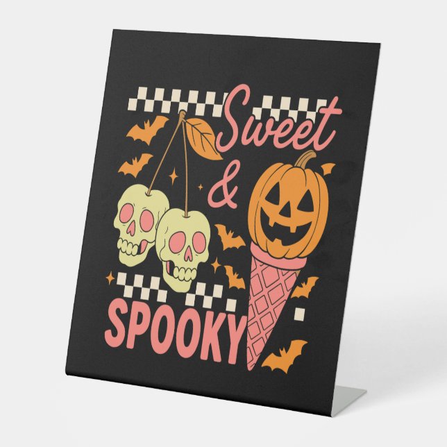Sweet and Spooky Cute Halloween Pedestal Sign (Front)