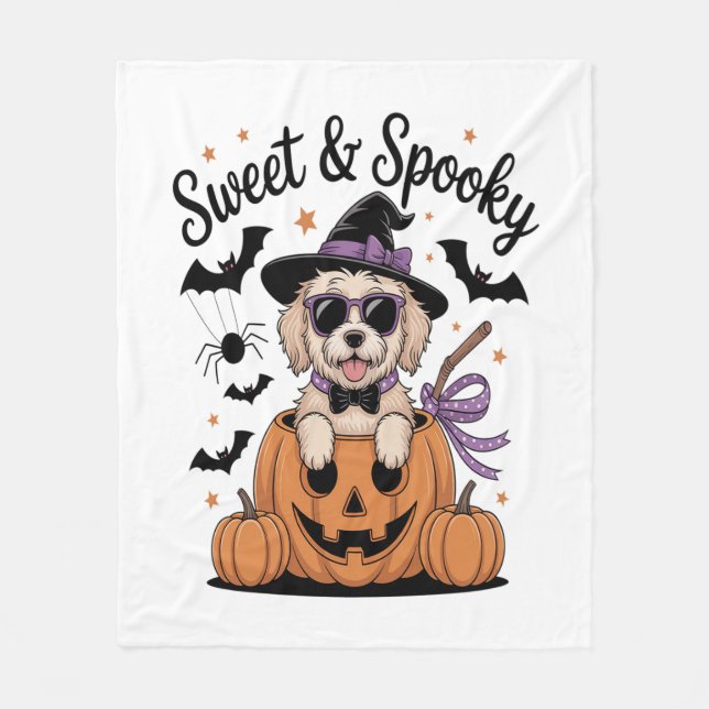Sweet and Spooky Dog Halloween Fleece Blanket (Front)