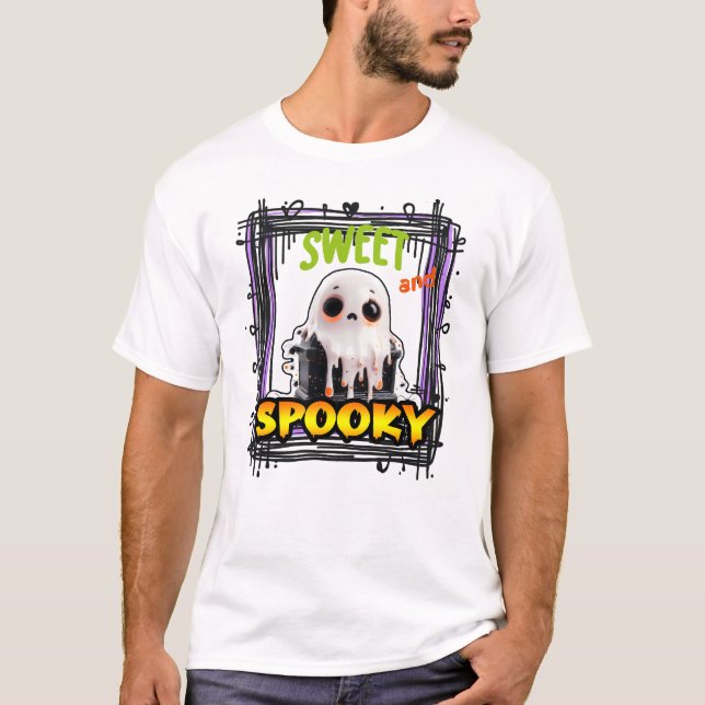 Sweet And Spooky Night Happy Halloween Scary Ghost T-Shirt (Front)