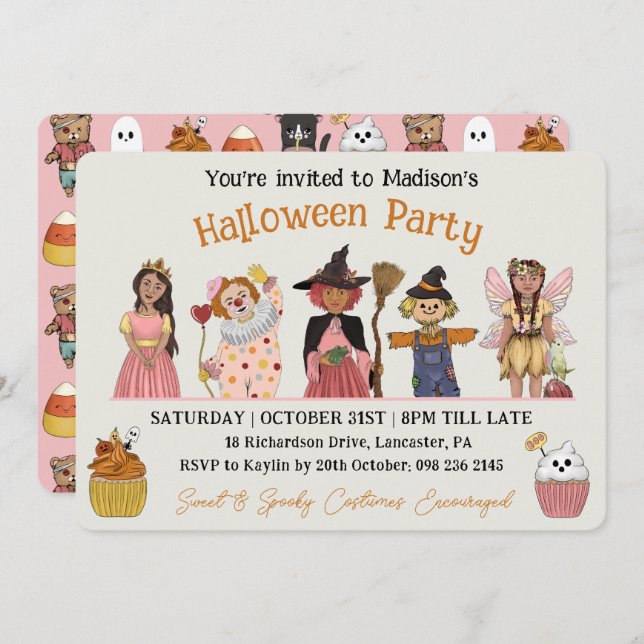 Sweet and Spooky Pink Halloween Costume Party  Invitation (Front/Back)