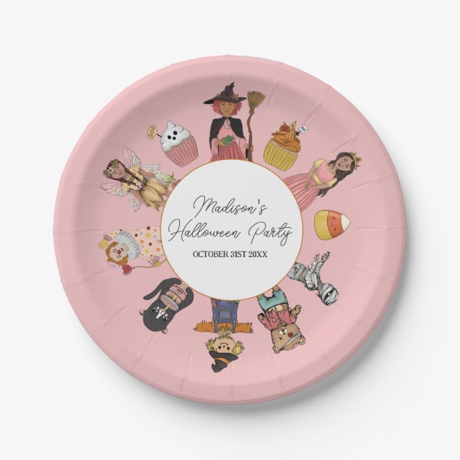 Sweet and Spooky Pink Halloween Costume Party  Paper Plate (Front)