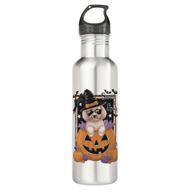 Sweet and Spooky Poodle and Pumpkin 710 Ml Water Bottle (Front)