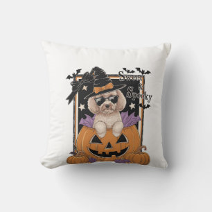 Sweet and Spooky Poodle and Pumpkin Cushion