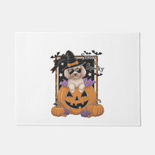 Sweet and Spooky Poodle and Pumpkin Doormat