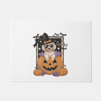 Sweet and Spooky Poodle and Pumpkin Doormat