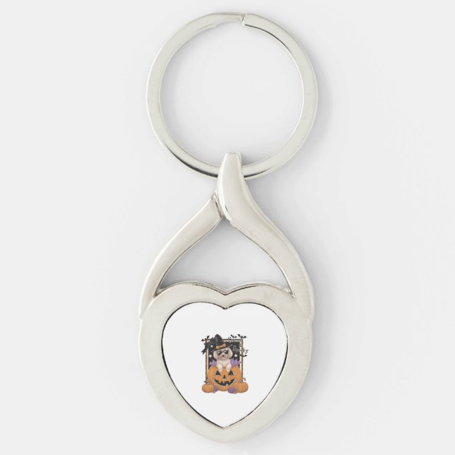 Sweet and Spooky Poodle and Pumpkin Key Ring (Front)
