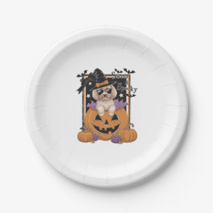 Sweet and Spooky Poodle and Pumpkin Paper Plate