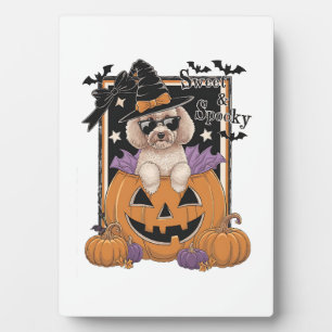 Sweet and Spooky Poodle and Pumpkin Plaque