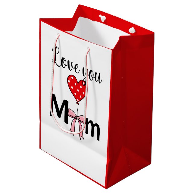 Sweet and stylish “Love You Mom” Medium Gift Bag (Front Angled)
