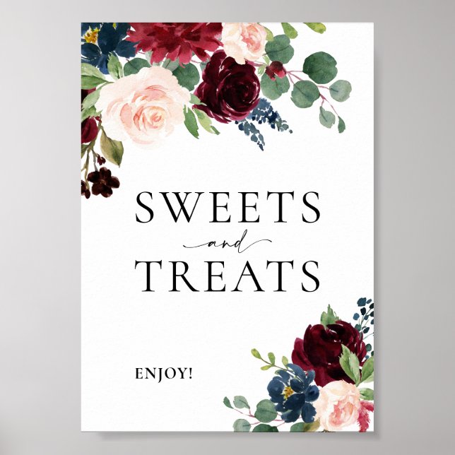 Sweet and Treats Boho Floral Wedding Sign  (Front)
