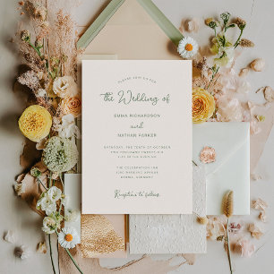 Sweet and Whimsical   Ivory and Sage Green Wedding Invitation