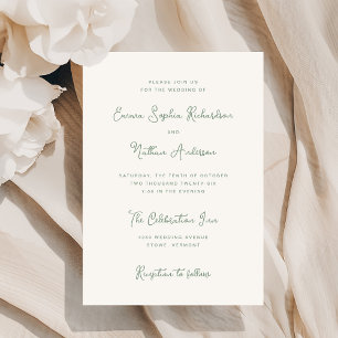 Sweet and Whimsical   Ivory and Sage Green Wedding Invitation