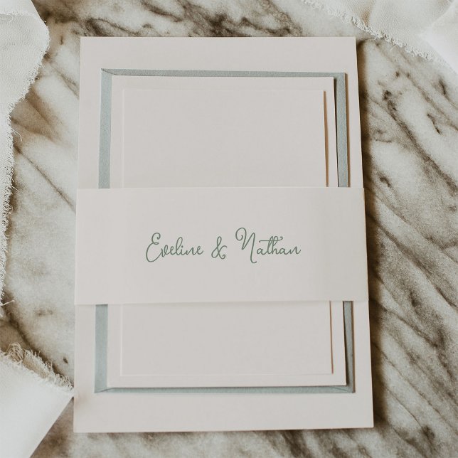 Sweet and Whimsical Ivory and Sage Green | Wedding Invitation Belly Band (Elegant ivory cream belly bands with sage green script)
