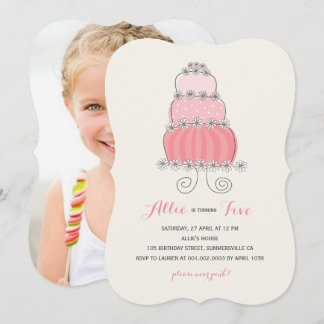 Sweet And Whimsical Pink Cake Girl Birthday Party Invitation
