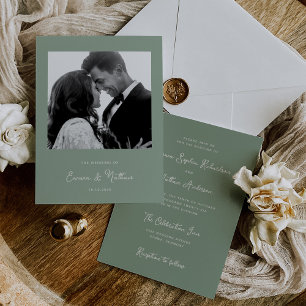 Sweet and Whimsical Sage Green   Photo Wedding Invitation