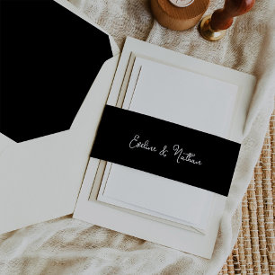 Sweet and Whimsical Simple Black Wedding Invitation Belly Band