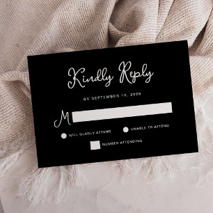 Sweet and Whimsical Simple Black Wedding RSVP Card