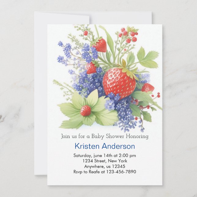 Sweet and Whimsical Strawberry Boy Baby Shower Invitation (Front)