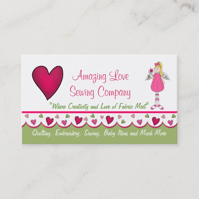 Sweet Angel and Hearts Custom Business Card (Front)