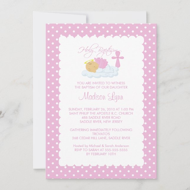 Sweet Angel Baby Girl & Cross Baptism Inviation Invitation (Front)