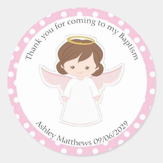 Sweet Angel Baptism First Communion Party Favour   Classic Round Sticker (Front)