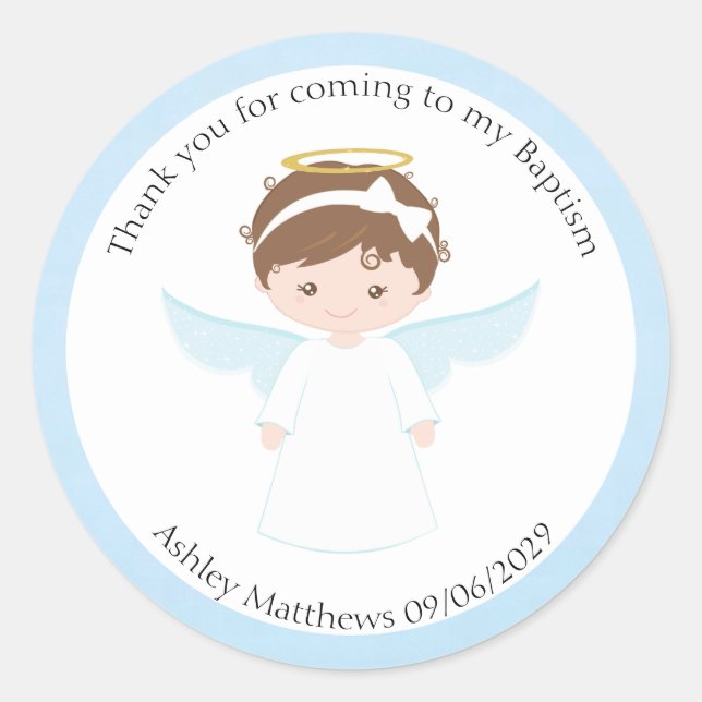 Sweet Angel Baptism First Communion Party Favour  Classic Round Sticker (Front)