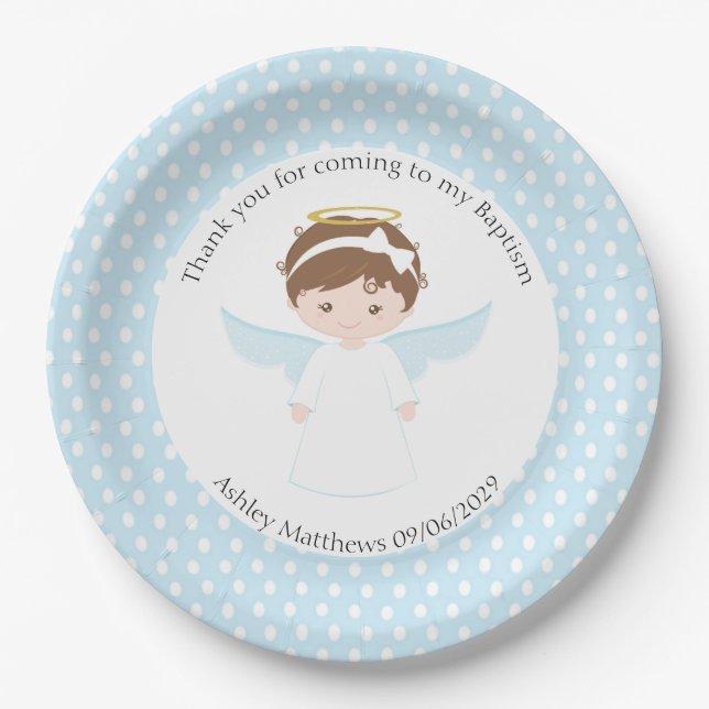 Sweet Angel Baptism First Communion Party Paper Plate (Front)